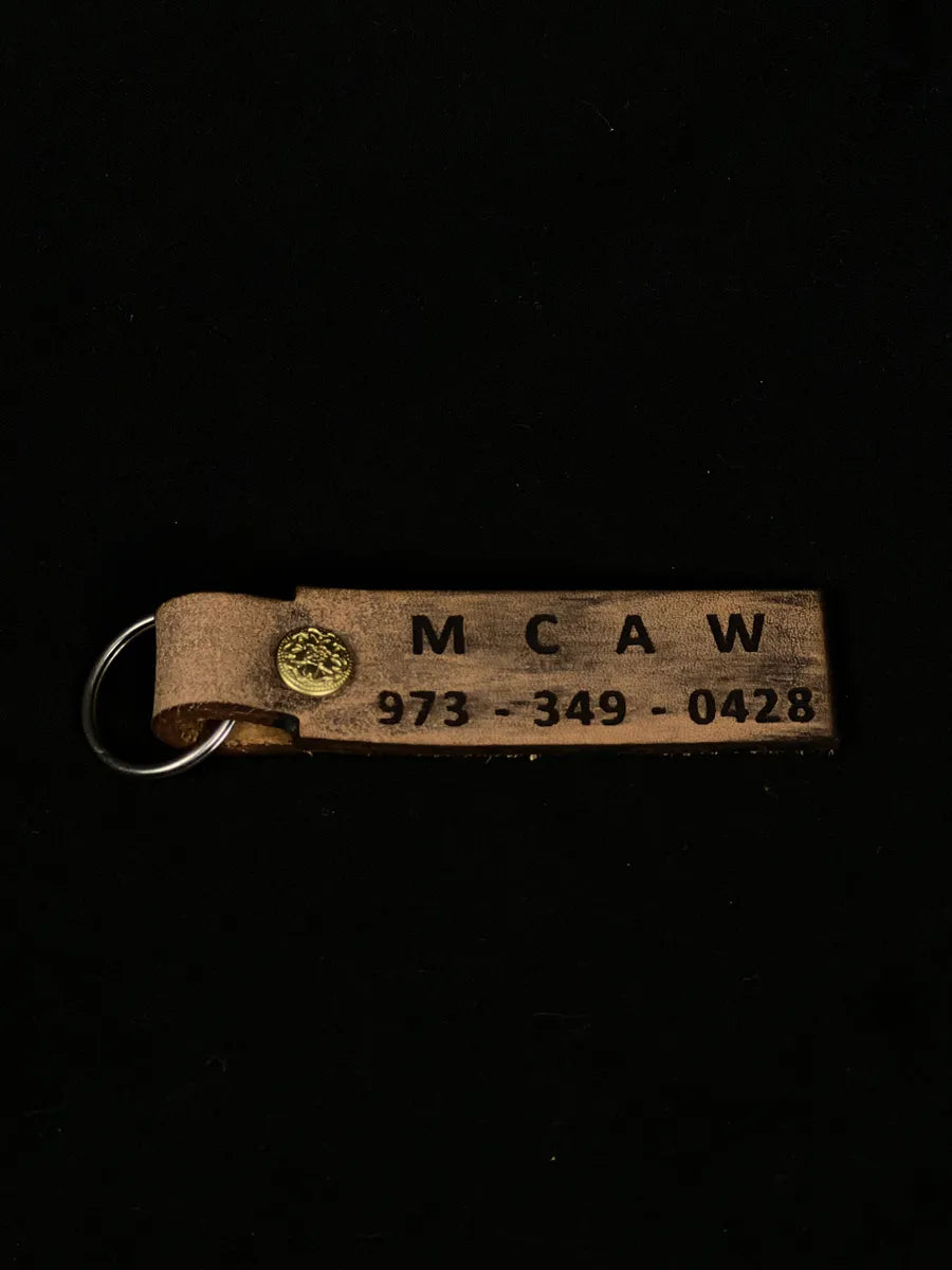 "MCAW / Phone #" Leather Key Tag